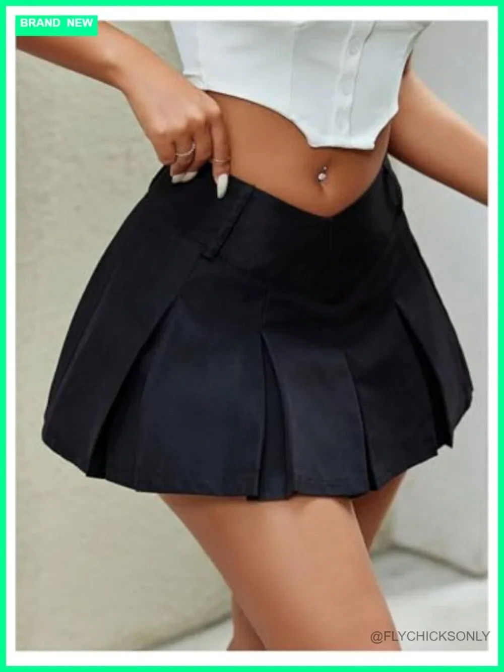 Flared Pleated Low Rise Mini Skirt with Side Zipper